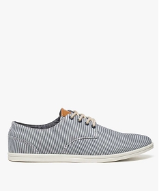 GEMO Baskets homme tige basse en toile avec lacets en corde Dessus rayé Bleu