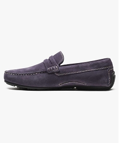 mocassins homme dessus et interieur cuir avec surpiqures violet mocassins et chaussures bateaux1176801_3
