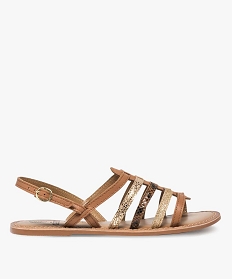 GEMO Sandales femme à talon plat et brides multiples en cuir marron vif