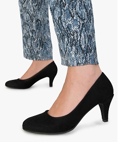 GEMO Escarpins femme à petit talon en suédine unis et à bout rond noir standard
