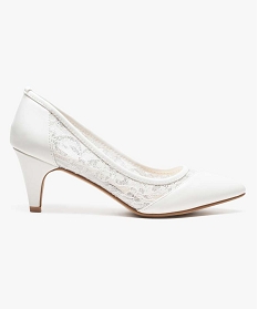GEMO Escarpins femme avec dentelle et petit talon blanc standard