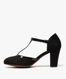 escarpins femme a talon dessus en suedine et bride vernie style salome noir1283701_3