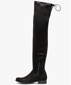 bottes femme cuissardes en suedine unie a col ajustable noir bottes1321401_3