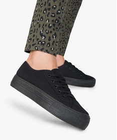 GEMO Baskets femme en toile unie à semelle plateforme noir vif