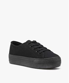 baskets femme en toile unie a semelle plateforme noir vif baskets compensees1326101_2