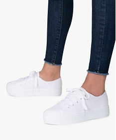 GEMO Baskets femme en toile unie à semelle plateforme blanc chine