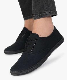 GEMO Baskets femme en toile à semelle fine et fermeture lacets noir vif