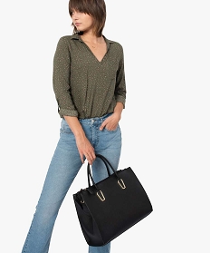 sac cabas multipoches uni grand format femme noir cabas - grand volume1486301_4