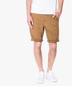 bermuda homme en toile extensible 5 poches coupe chino brun shorts et bermudas1573601_1