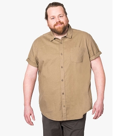 chemise a manches courtes unie en lin brun1581501_1
