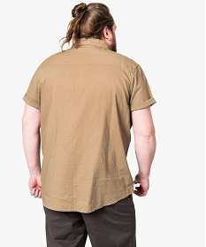 chemise a manches courtes unie en lin brun1581501_3