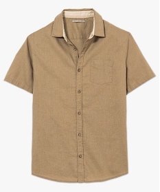 chemise a manches courtes unie en lin brun1581501_4
