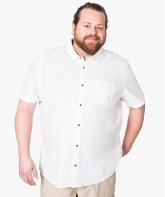 chemise a manches courtes unie en lin blanc1581601_1