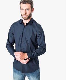 chemise unie a manches longues coupe droite - repassage facile bleu1591701_1