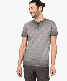 tee-shirt delave a manches courtes col tunisien gris polos1637101_1