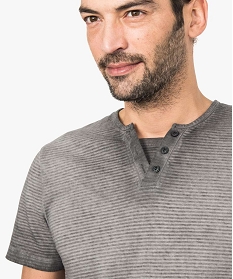 tee-shirt delave a manches courtes col tunisien gris polos1637101_2