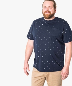 tee-shirt manches courtes imprime geometrique bleu1657201_1