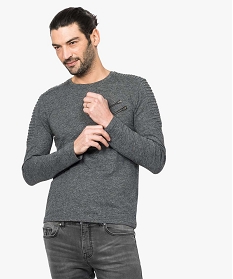 tee-shirt a manches longues en maille chinee avec zips decoratifs gris1682001_1