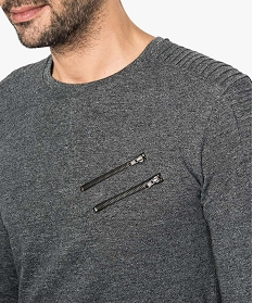 tee-shirt a manches longues en maille chinee avec zips decoratifs gris1682001_2