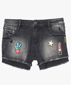 short en jean avec motifs brodes noir shorts1698001_4