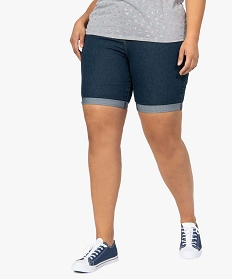 bermuda femme grande taille en coton stretch coupe ajustee bleu1717801_1