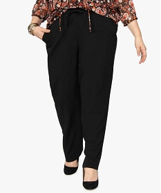 pantalon femme grande taille uni large et fluide a taille elastiquee noir pantalons fluides1724501_1