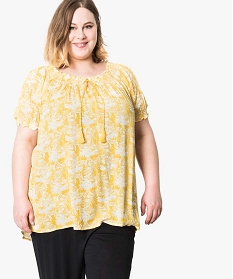 blouse a imprime avec details smockes jaune chemisiers et blouses1750101_1