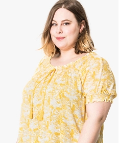 blouse a imprime avec details smockes jaune chemisiers et blouses1750101_2