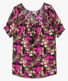 blouse a imprime avec details smockes rose chemisiers et blouses1750201_4