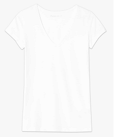 tee-shirt femme uni a manches courtes et col v blanc1847201_4