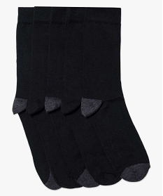GEMO Lot de 5 paires de chaussettes hautes bicolores Noir