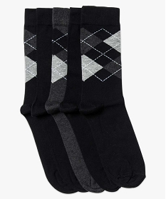 GEMO Lot de paires 5 de chaussettes hautes motif jacquard noir standard