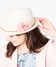 chapeau style panama avec fleur beige2111901_1