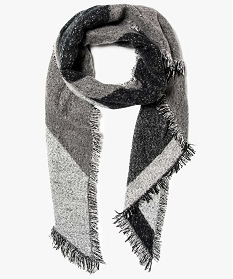 GEMO Écharpe en maille à carreaux avec franges femme Gris