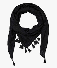 foulard femme uni en maille texturee et finitions pompons noir2142901_1