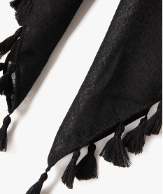 foulard femme uni en maille texturee et finition pompons noir2142901_2