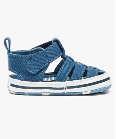 sandales de naissance en toile denim avec brides - lulu castagnette bleu chaussures de naissance2538901_1