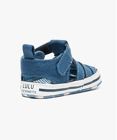sandales de naissance en toile denim avec brides - lulu castagnette bleu chaussures de naissance2538901_4