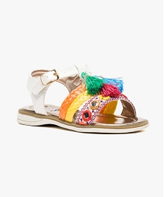 sandales avec brides multicolores et pompons blanc2559301_2
