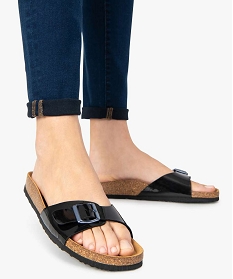 GEMO Mules femme unies avec  large bride à boucle ajustable noir chine