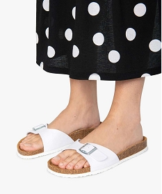 GEMO Mules femme unies avec  large bride à boucle ajustable blanc standard