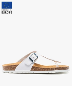 GEMO Mules femme à talon plat avec large bride en T unie blanc standard