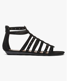 sandales femme spartiates avec clous metalliques et talon zippe noir sandales plates et nu-pieds2604501_1