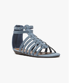 sandales femme spartiates avec clous metalliques et talon zippe bleu sandales plates et nu-pieds2604701_2