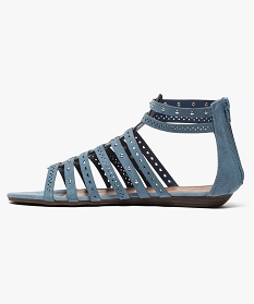 sandales femme spartiates avec clous metalliques et talon zippe bleu sandales plates et nu-pieds2604701_3
