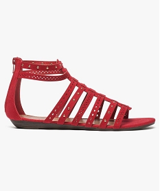 sandales femme spartiates avec clous metalliques et talon zippe rouge sandales plates et nu-pieds2604801_1