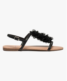 GEMO Sandales femme à talon plat ornées de fleurs en tissu noir standard
