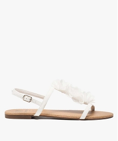 GEMO Sandales femme à talon plat ornées de fleurs en tissu blanc standard