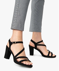 GEMO Sandales femme à talon haut en suédine avec brides noir standard