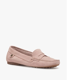 mocassins femme en cuir uni et semelle a picots rose mocassins2644101_2